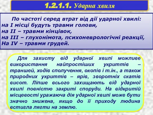 1.2.1.1. Ударна хвиля По частоті серед втрат від дії ударної