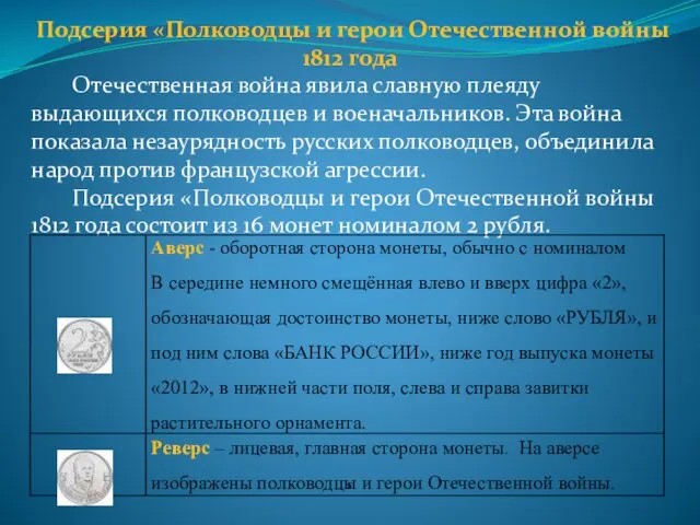 г Подсерия «Полководцы и герои Отечественной войны 1812 года Отечественная