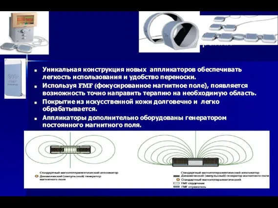 Магнитотерапия Уникальная конструкция новых аппликаторов обеспечивать легкость использования и удобство