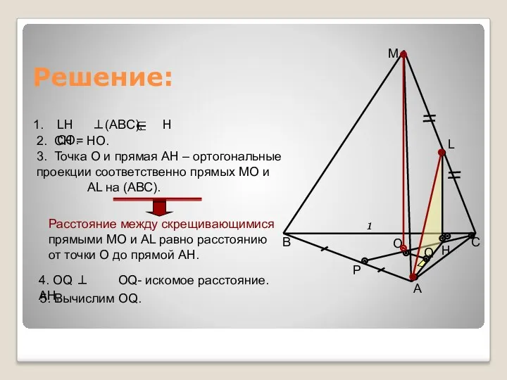 Решение: 3. Точка О и прямая АН – ортогональные проекции