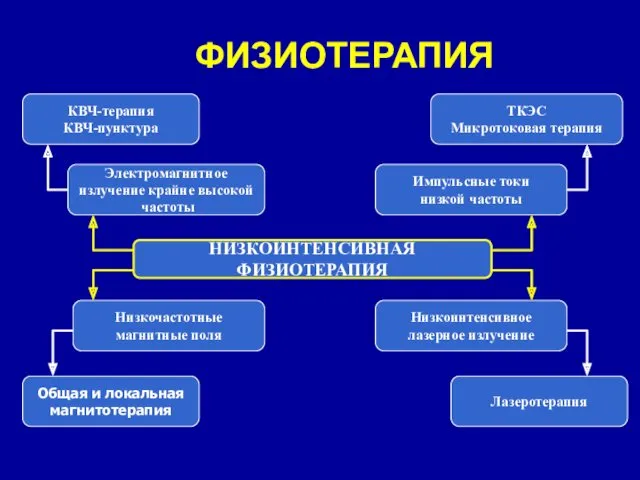 ФИЗИОТЕРАПИЯ Электромагнитное излучение крайне высокой частоты Низкочастотные магнитные поля Общая