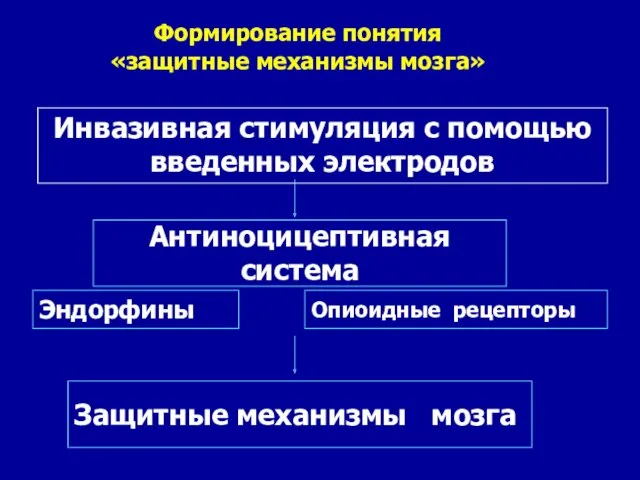 Антиноцицептивная система Эндорфины Защитные механизмы мозга Формирование понятия «защитные механизмы