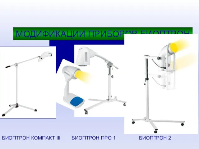 МОДИФИКАЦИИ ПРИБОРОВ БИОПТРОН БИОПТРОН КОМПАКТ III БИОПТРОН ПРО 1 БИОПТРОН 2