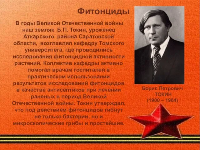 Фитонциды Борис Петрович ТОКИН (1900 – 1984) В годы Великой