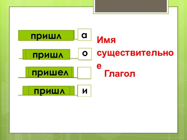 о и березк сел город кубик пришл пришл пришел пришл Имя существительное Глагол