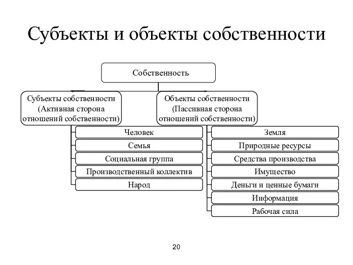 20 Субъекты и объекты собственности Собственность