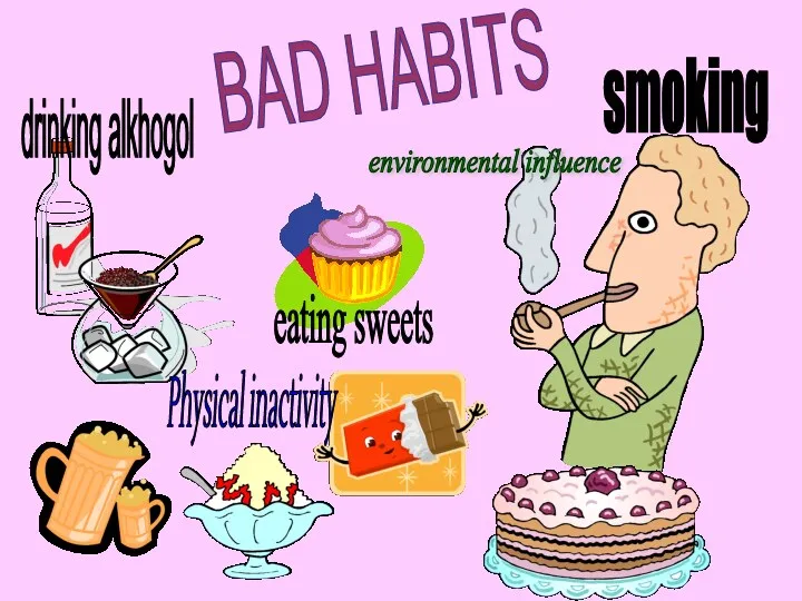BAD HABITS smoking drinking alkhogol eating sweets Physical inactivity environmental influence
