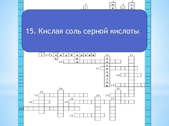 15. Кислая соль серной кислоты.