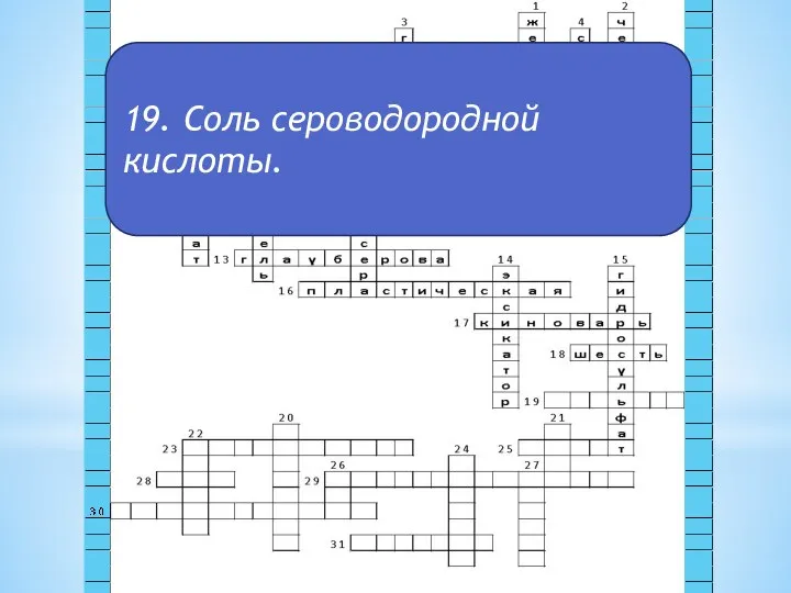 19. Соль сероводородной кислоты.