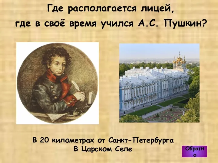 Где располагается лицей, где в своё время учился А.С. Пушкин?