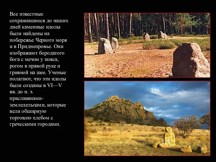 Все известные сохранившиеся до наших дней каменные идолы были найдены на побережье Черного