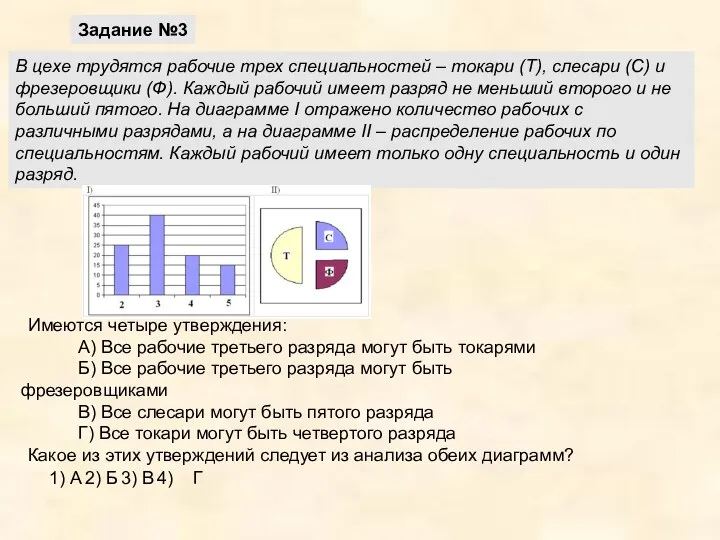 Задание №3 В цехе трудятся рабочие трех специальностей – токари