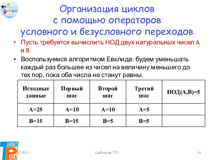 Организация циклов с помощью операторов условного и безусловного переходов Пусть