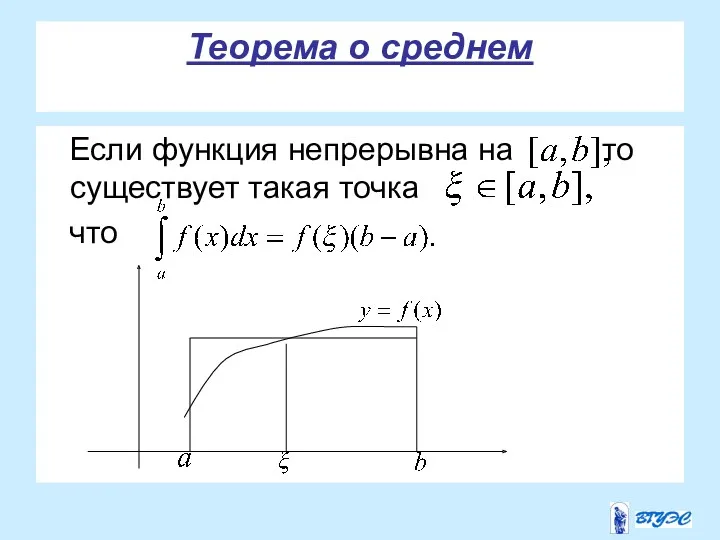 Теорема о среднем Если функция непрерывна на то существует такая точка что