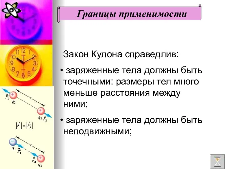 Закон Кулона справедлив: заряженные тела должны быть точечными: размеры тел