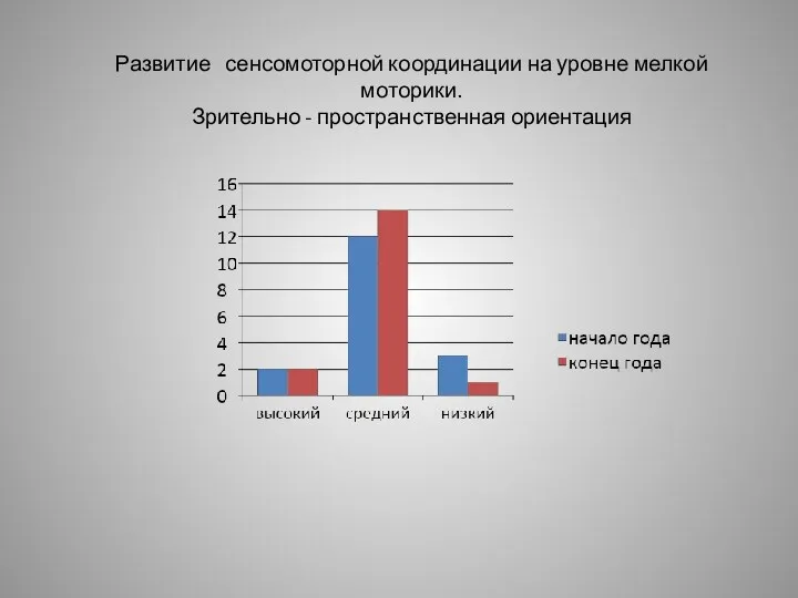 Развитие сенсомоторной координации на уровне мелкой моторики. Зрительно - пространственная ориентация