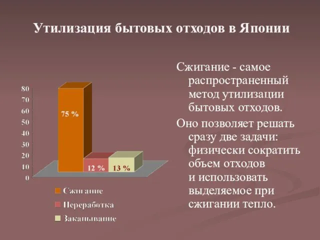 Утилизация бытовых отходов в Японии Сжигание - самое распространенный метод