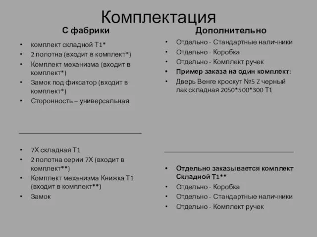 Комплектация С фабрики комплект складной Т1* 2 полотна (входит в