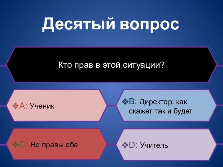 Десятый вопрос Кто прав в этой ситуации? B: Директор: как