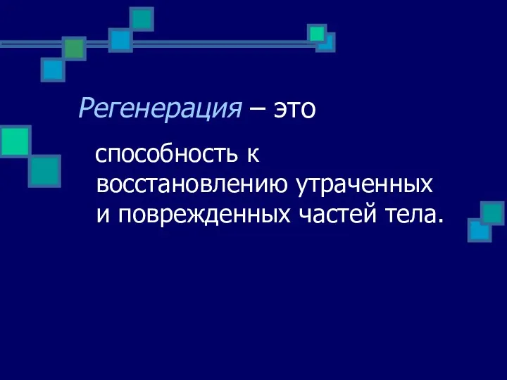 Регенерация – это способность к восстановлению утраченных и поврежденных частей тела.