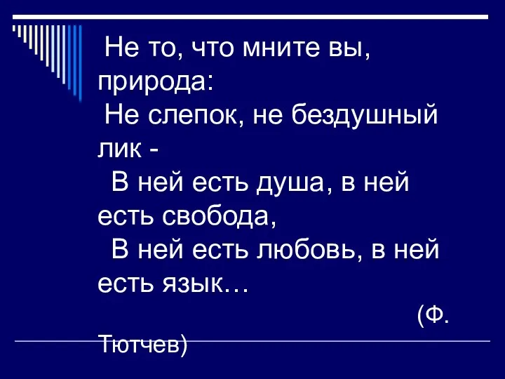 Не то, что мните вы, природа: Не слепок, не бездушный