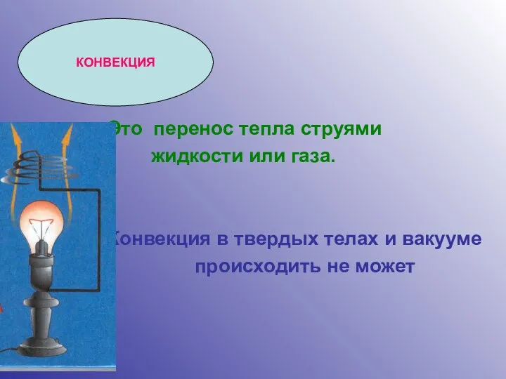 КОНВЕКЦИЯ Это перенос тепла струями жидкости или газа. Конвекция в