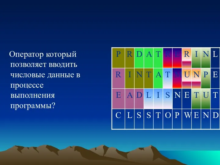 Оператор который позволяет вводить числовые данные в процессе выполнения программы?