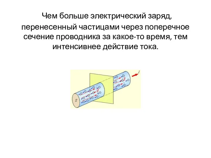 Чем больше электрический заряд, перенесенный частицами через поперечное сечение проводника