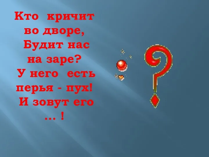 Кто кричит во дворе, Будит нас на заре? У него