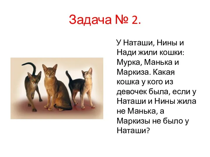 Задача № 2. У Наташи, Нины и Нади жили кошки: