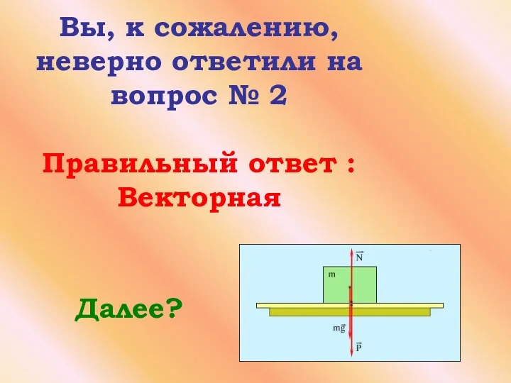 Вы, к сожалению, неверно ответили на вопрос № 2 Правильный ответ : Векторная Далее?