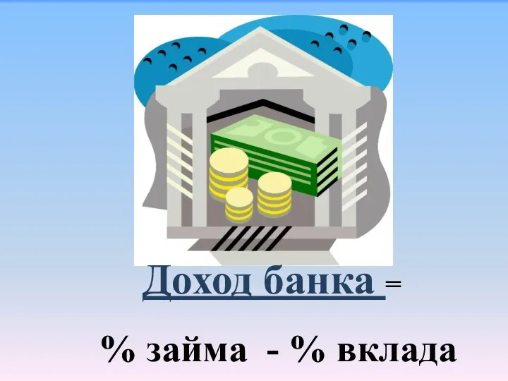 Доход банка = % займа - % вклада