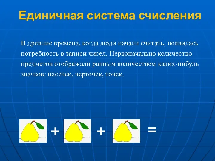 Единичная система счисления В древние времена, когда люди начали считать,