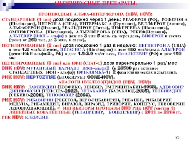 АНТИВИРУСНЫЕ ПРЕПАРАТЫ. ПРОИЗВОДНЫЕ АЛЬФА-ИНТЕРФЕРОНА (НBV, НCV): СТАНДАРТНЫЕ (1 тип) доза