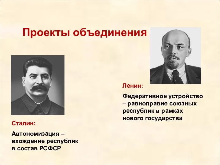 Проекты объединения Ленин: Федеративное устройство – равноправие союзных республик в