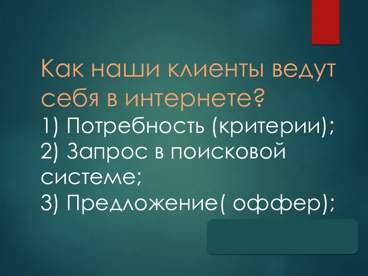 Как наши клиенты ведут себя в интернете? 1) Потребность (критерии);