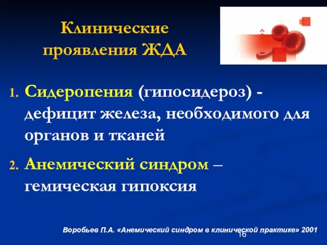 Клинические проявления ЖДА Сидеропения (гипосидероз) - дефицит железа, необходимого для