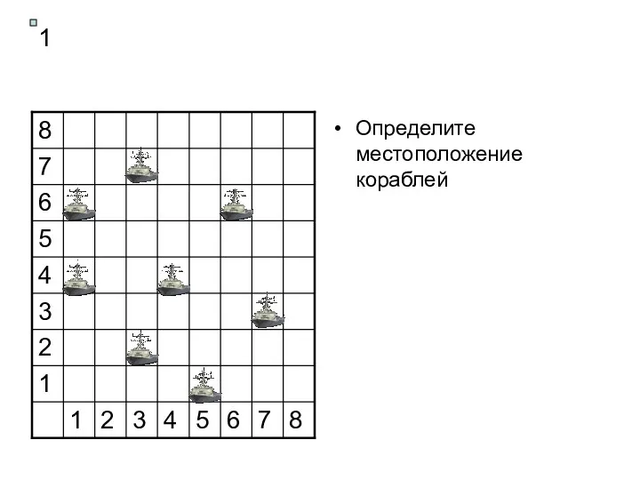 1 Определите местоположение кораблей