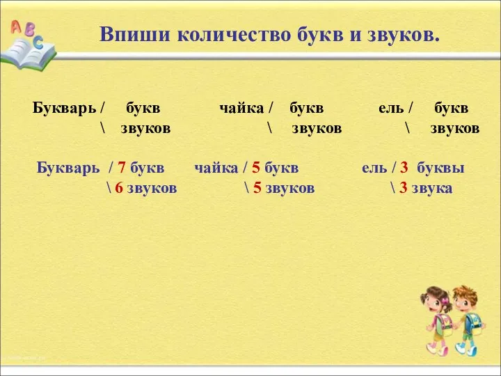 Впиши количество букв и звуков. Букварь / букв чайка /