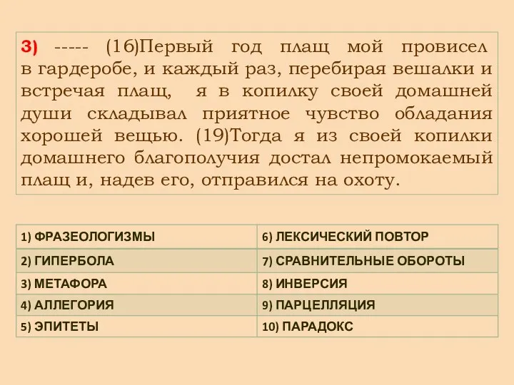 3) ----- (16)Первый год плащ мой провисел в гардеробе, и