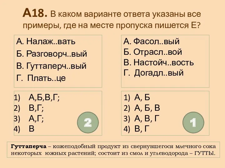 А18. В каком варианте ответа указаны все примеры, где на