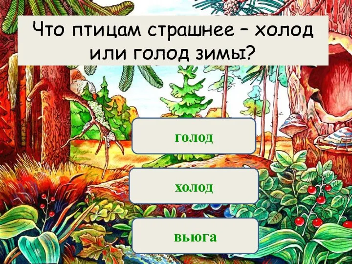 Вариант 1 (уровень 1) голод холод вьюга Что птицам страшнее – холод или голод зимы?