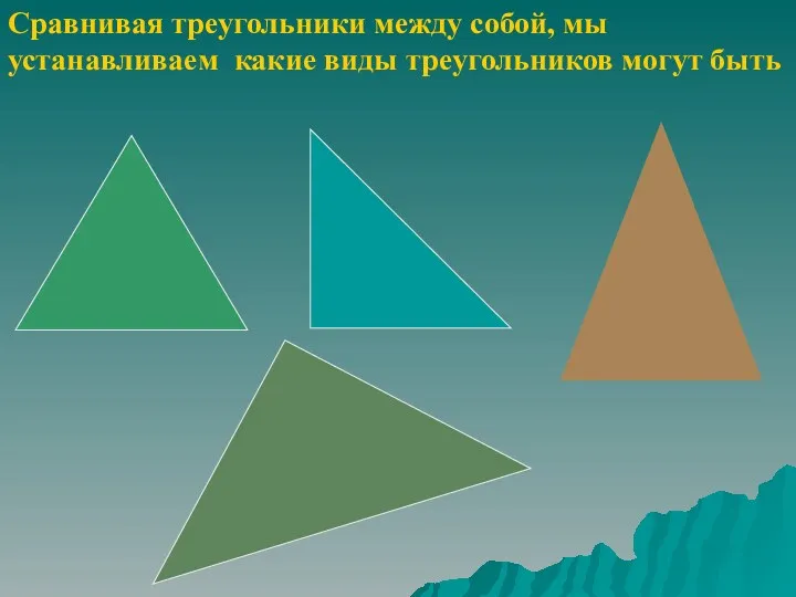 Сравнивая треугольники между собой, мы устанавливаем какие виды треугольников могут быть
