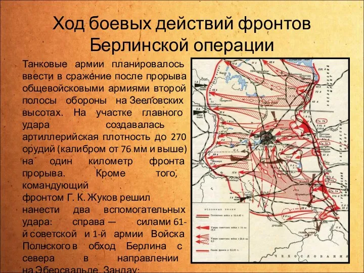 Ход боевых действий фронтов Берлинской операции Танковые армии планировалось ввести