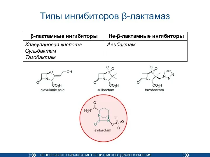 Типы ингибиторов β-лактамаз