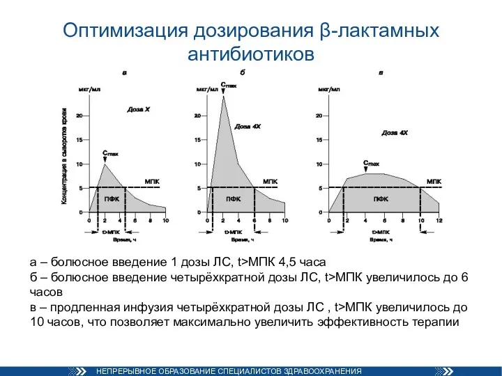 Оптимизация дозирования β-лактамных антибиотиков а – болюсное введение 1 дозы