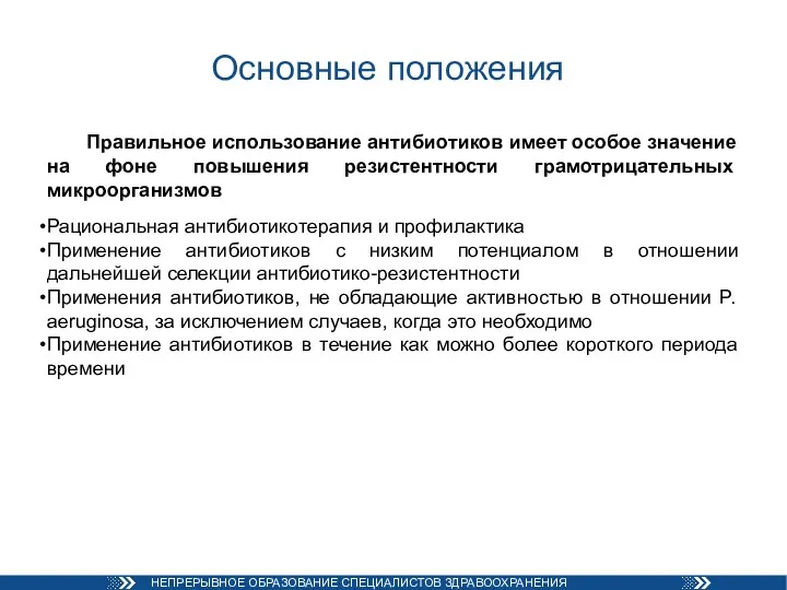 Основные положения Правильное использование антибиотиков имеет особое значение на фоне