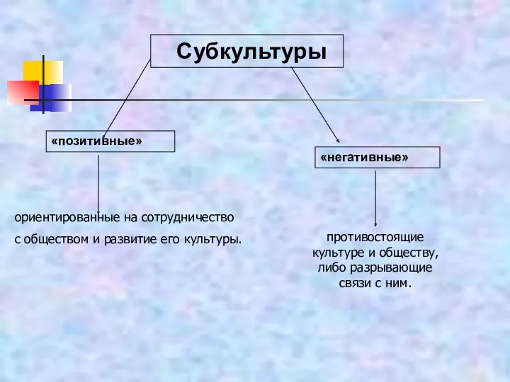 Субкультуры противостоящие культуре и обществу, либо разрывающие связи с ним.