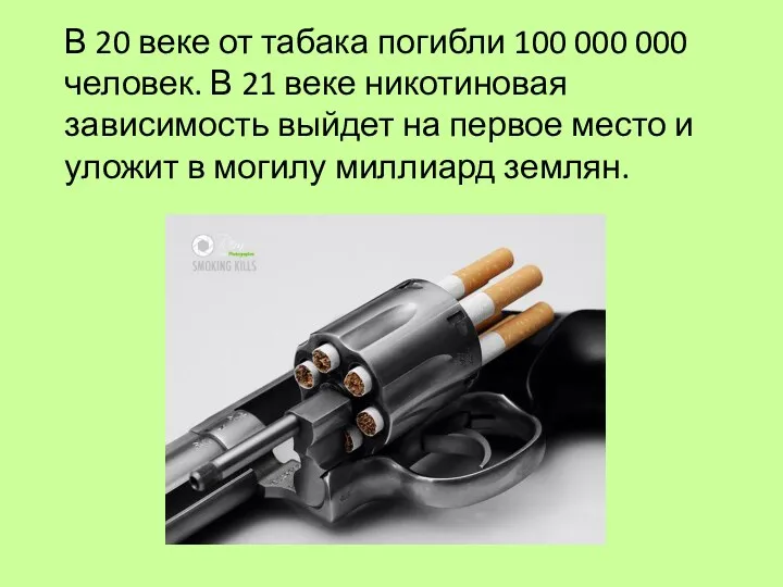 В 20 веке от табака погибли 100 000 000 человек.
