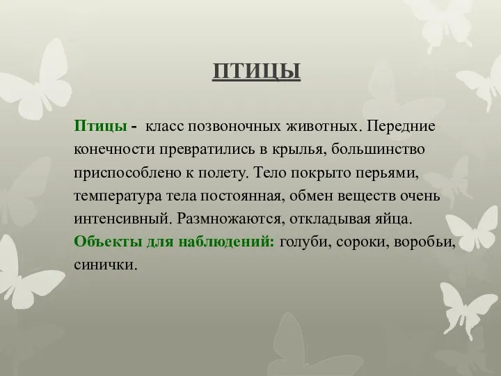 ПТИЦЫ Птицы - класс позвоночных животных. Передние конечности превратились в